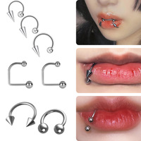 Anneaux de lèvre en acier inoxydable en forme de U, barres en fer à cheval gothiques, anneaux en C coniques à pointes, clips de lèvre, clous de piercing