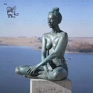 BLVE dekorative Outdoor lebensgröße Nackte sexy Frau Metallkunst-Skulptur Garten-Sitzgegenstand Yoga-Mädchen Bronzstatue - Product Image 2