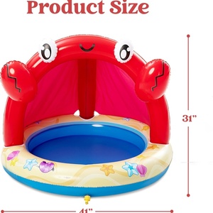 Piscine gonflable en PVC en forme de crabe avec auvent et arroseur, 41*31 pouces, couleur rouge, pour les enfants, pour jouer en extérieur ou dans la piscine - Product Image 2