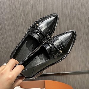 British Style Woman Retro <b>Small</b> Leather Shoes 2024 Summer New Pointed Single Shoe Thick Sole Large Size Loafers - Product Image 3