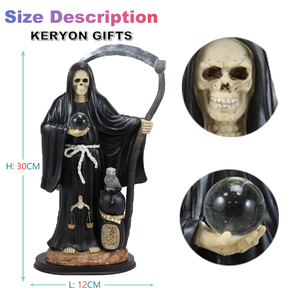 Vendita all'ingrosso di vetro in resina con squame di giustizia e gufo in tunica veste Santa morte Santa Muerte tenendo la statua della falce - Product Image 2