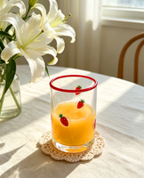 Handgeschilderd citroen-aardbei fruitpatroon gekleurd rand borosilicaat glazen beker - vaatwasser- en magnetronbestendig modern design voor