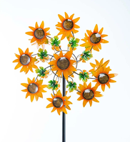 Tournesol décoratif d'extérieur en fer forgé, fleurs Art Déco avec finition thermolaquée pour jardin et terrasse