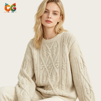Pull en maille torsadée pour femme avec logo personnalisé CG, col rond texturé 3D, coupe ample, épais, pour l'hiver – Fournisseur