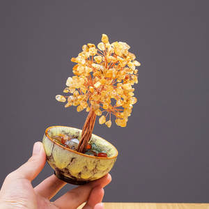 Grosir penyembuhan alami buatan tangan kristal Citrine kerikil CIP cangkir uang pohon untuk dekorasi rumah - Product Image 3