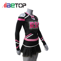 Uniforme de cheerleading personnalisé avec strass, robe de cheerleading à manches longues et dos croisé, polyester et élasthanne, logo d'équipe personnalisable