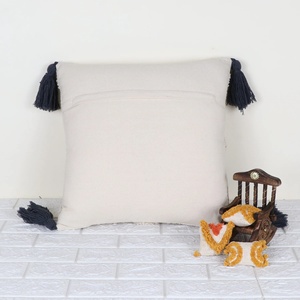 Hand Tufted Embroidered Texture Modern Ivory and Gray Pom-Pom Fringe 100% Cotton <b>Cushion</b> Cover Soft Home Decor Wholesale Price - Product Image 4