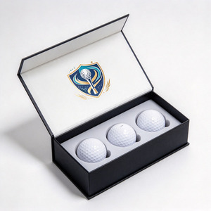 Custom <b>Black</b> Rigid Golf Balls 3 pieces Packaging <b>Box</b> with Hinged Lid and Foam Insert Silver Foil Logo - Product Image 2
