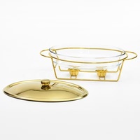 Ensemble de chauffe-plats en acier inoxydable pour buffet, chauffe-plats portables de luxe pour la restauration, petit réchaud doré commercial