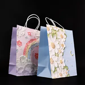 Luxury shopping paper bags Foldable reusable paper bags Custom small gift take away food export paper bag