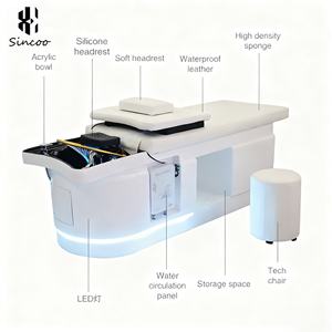 เตียงสระผมไฟฟ้าสไตล์ไทยระดับไฮเอนด์ พร้อมไฟ LED ระบบหมุนเวียนน้ำ พร้อมที่เก็บของ และระบบนวดศีรษะแบบสปา - Product Image 2