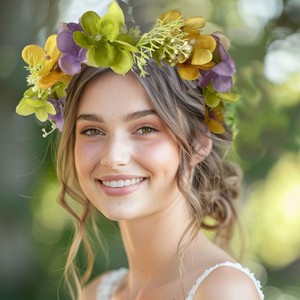 <span class=keywords><strong>Couronne</strong></span> florale d'hortensia pastel, cadre flexible en brindilles, ruban <span class=keywords><strong>de</strong></span> satin réglable, guirlande artificielle à trois couleurs, bandeau - Product Image 1
