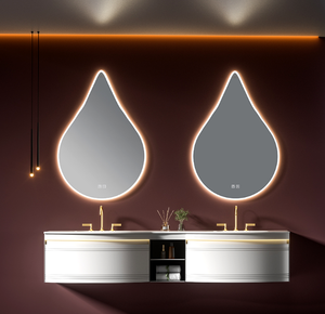 Mueble de baño de acero inoxidable de diseño moderno, tocadores de inodoro impermeables con lavabo de cerámica y espejo enmarcado para villas - Product Image 2