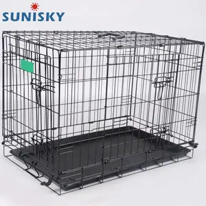 Cage Portable en fil d'acier pour animaux domestiques, Cage en fil métallique pour chien, chat, lapin, poulet, Cage de Transport avec Double porte