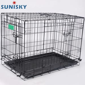 Taşınabilir kapalı ev çelik tel evcil hayvan kafesi köpek Metal tel kafes kedi tavşan tavuk taşıma kafesi ile çift kapı - Product Image 1