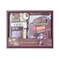 Ensemble de carnets vintage en cuir avec fil à coudre, autocollants, enveloppes, notes adhésives et papier washi