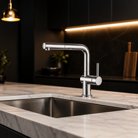 Robinet de cuisine finition chromée en forme de L, mitigeur monocommande avec douchette extractible, à poser sur comptoir, sans plomb, économie d'eau
