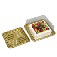 Boîte à gâteau de mariage robuste en plastique PET recyclable, assiettes à dessert jetables carrées dorées de 7/8/10/11 pouces avec couvercle transparent
