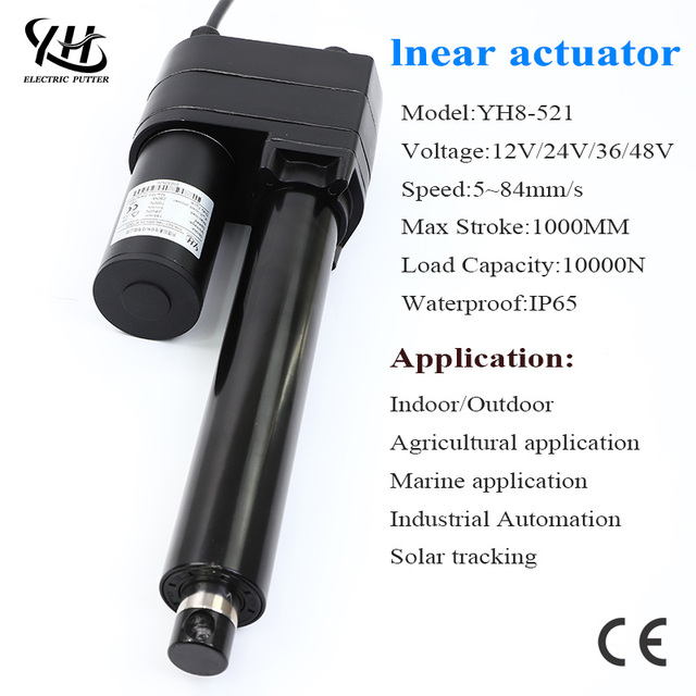 YH8-521 12V 24V Electric Linear Actuator IP65 Waterproof 10000N Heavy Duty for Agricultural Industrial Automation Solar Tracking