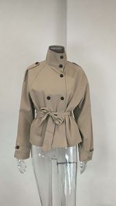 Manteau <span class=keywords><strong>trench</strong></span> pour femme, veste courte de couleur unie inspirée des créateurs, vêtements d'extérieur légers - Product Image 4