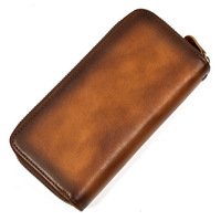 Dompet Pria Gaya Panjang Kulit Asli Kualitas Tinggi Desain Kustom Pabrik Merek Kustom untuk Bisnis
