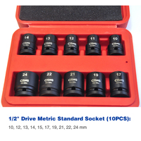 Jeu de douilles métriques robustes de 10 pièces, entraînement 1/2 pouce, acier Cr-Mo à couple élevé 50-60 HRC