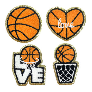 Accesorios de tela termoadhesivos DIY con bordado de toalla <span class=keywords><strong>Grite</strong></span> con borde dorado, con temática de béisbol, baloncesto y fútbol - Product Image 1