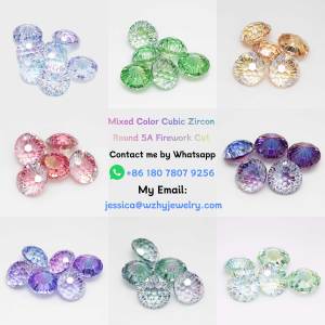 HanYu 20PCS/Bag Batu Permata CZ Campuran Warna Mistik Bi-Color 5A <span class=keywords><strong>Cubic</strong></span> <span class=keywords><strong>Zirconia</strong></span> Potongan Kembang Api Bulat untuk Pembuatan Perhiasan DIY - Product Image 6