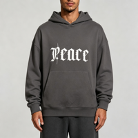 Sweat à capuche en molleton 100% coton gris vintage avec poche, 380 grammes, impression sérigraphique