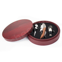 Article personnalisé Rouge Bouteille De Vin Tire-Bouchon Ouvreur Et Verseur Barre Outils 3 Pièces Kit Boîte En Bois Ensemble D'accessoires Pour Le Vin