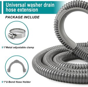 Tuyau de vidange flexible en polypropylène ondulé de qualité industrielle DR 8 pieds pour machine à laver, avec pince d'extension, garantie 10 ans, 110V 0.8W - Product Image 5