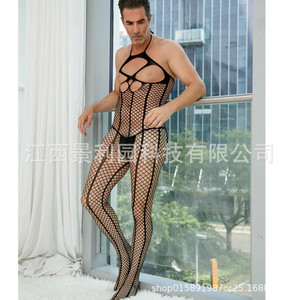 Men Sexy Fishnet Bodysuit Black Crotchless Mid Rise Nylon Spandex Summer 2023 <b>Dropshipping</b> Available - Product Image 4