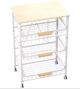 Rak Dapur Logam Gaya Nordik, Rak Penyimpanan Sayur dan Buah Bertingkat, Pembagi Kabinet, Troli Serbaguna Beroda - Product Image 1