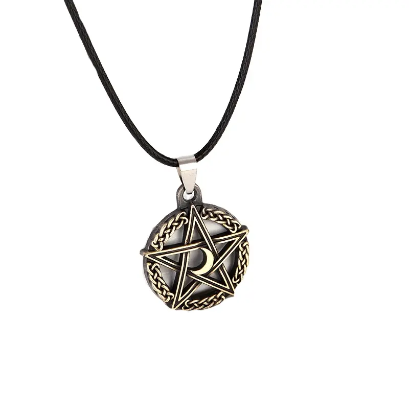 2022 Hot Sale Protection Star Amulet Jewelry Retro Pentagram Tree of Life Moon Pendant Rope Stainless Steel Necklace Chain