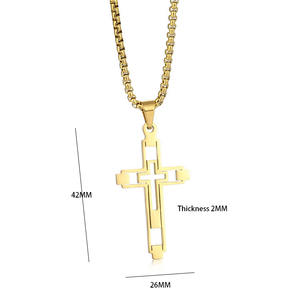 Vintage Double Hollow Religious <b>Gold</b> Plated <b>Cross</b> Stainless Steel <b>Pendants</b> Fashion Jewelry Necklaces Christian Male Men Women - Product Image 2