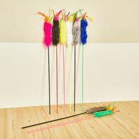 Jouet interactif pour chat en gros, bâtonnet long en fourrure de lapin avec plume, écologique, en nylon et en plastique, fournitures pour animaux de compagnie