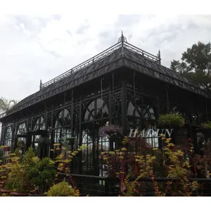 Casa de flor jardim grande vidro estufa ferro forjado gazebo para venda