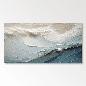 Grande peinture murale abstraite 3D bleue personnalisée, texture plâtre, plage, moderne, encadrée, peinture à l'huile pour la maison et la galerie - Product Image 1