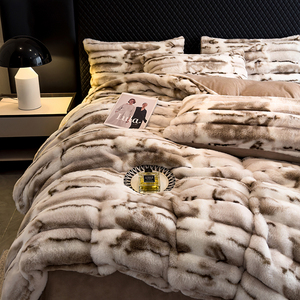 Sang Trọng Thiết Kế Mềm Polyester Bộ Ga Trải Giường Sang Trọng Xù Xì Nhung Fluffy Thỏ Faux Lông Thú Duvet Cove 4 Pcs Bộ Đồ Giường Bộ - Product Image 3