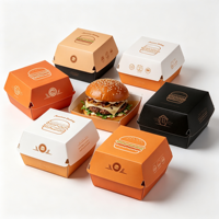 Boîtes à hamburgers en papier kraft écologiques et résistantes, personnalisables avec logo, impression quadricolore, design coquille compostable - Vente en gros