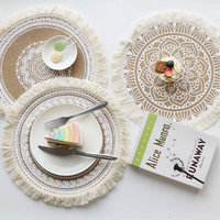 Napperon de Table rond en lin tissé, en Jute, décoratif de style nordique, pour Table, assiettes à manger, tapis de Table