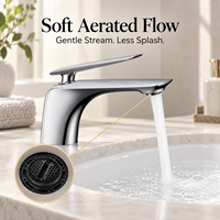 Robinet de lavabo monocommande en chrome poli, à montage sur plan, avec bec conique, pour évier encastré, mitigeur avec cartouche céramique 5