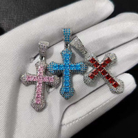 Collier pendentif croix tendance, serti de zircons cubiques 5A multicolores à taille carrée mixte, style Hip Hop, bijoux religieux pour femmes et hommes