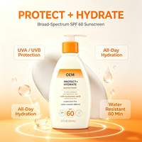 Crème solaire et hydratante 2-en-1 SPF60 OEM ODM 354ml, Acide hyaluronique sans oxybenzone, Résistance à l'eau 80 min, Protection UVA UVB