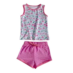 夏季棉时尚定制2件无袖背心童装女童儿童短裤套装