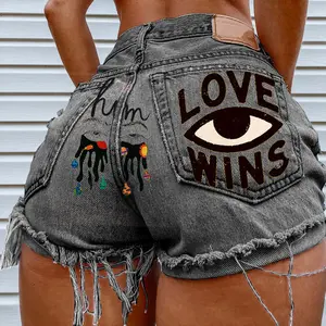 Женские джинсовые шорты с принтом в виде глаз