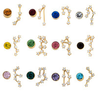 Boucles d'oreilles clous délicates motif traîne d'étoile en cuivre et zircon, ensemble de 12 couleurs signes du zodiaque, bijoux zodiacaux pour adolescentes, boucles d'oreilles pierres de naissance