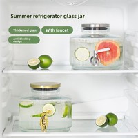 Distributeur de boissons en verre pour réfrigérateur, avec couvercle hermétique en acier inoxydable, robinet anti-colmatage, design carré 3L/5L, sans BPA, pour étagère de réfrigérateur