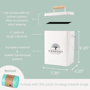 Poubelle à déchets alimentaires compostable de 1.7 gallons, 6L, poubelle à composter rectangulaire en métal avec couvercle filtre à charbon et poignée en <span class=keywords><strong>bois</strong></span> - Product Image 5