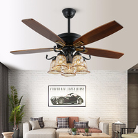 Ventilador de techo LED comercial de gama alta al mejor precio con luz, estilo Vintage, Color madera, bajo ruido, 6 velocidades, lámpara de cobre, cuerpo para uso doméstico